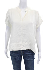 Everlane Womens Linen Short Sleeve V Neck Tunic Blouse White Size 2