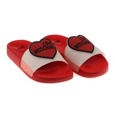 Image of Love Moschino Women’s RED Slide Sandals Heart Logo Comfort Casual Summer