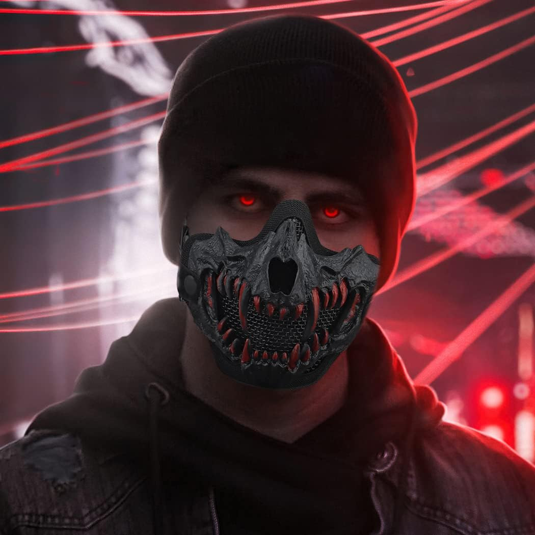 Airsoft Half Face Skull Masks Tactical Face with Ear Face Protection Mesh Mask f