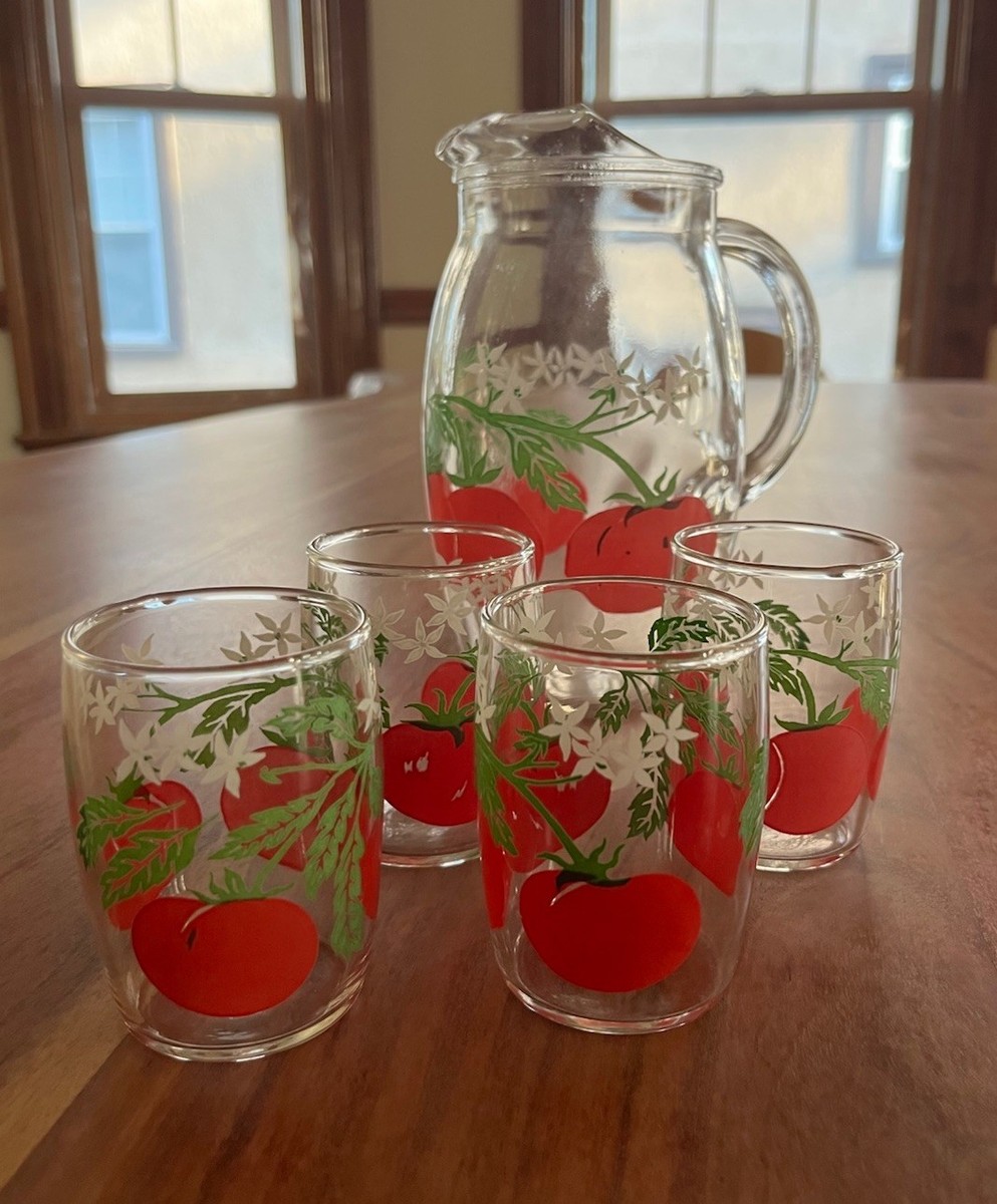 VTG 1950s Bartlett-Collins Tomato Juice Pitcher Glasses 5 Piece