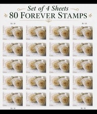 FOREVER STAMPS White Rose 4 SHEETS Of 20 Wedding Anniversary
