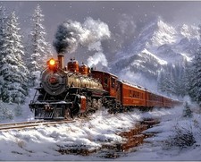 Train Paint by Numbers Kit for Adults Winter Scene DIY Acrylic Canvas Decor NEW