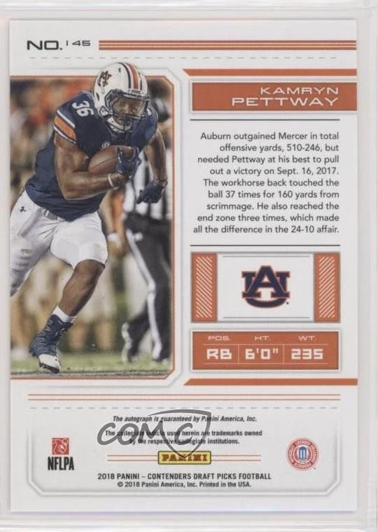 2018 Panini Contenders Draft Picks Bowl Ticket /99 Kamryn Pettway Rookie Auto RC - Image 2 of 2