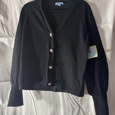 CECE Button Down Cardigan, Black Size Medium