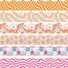 VABAMNA Bulletin Board Borders Groovy Classroom Decorations, 84ft Retro Bulle...