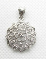 925 STERLING SILVER CUBIC ZIRCONIA FILIGREE SNOWFLAKE CIRCLE PENDANT 19x28MM 3G
