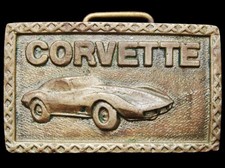 IH13106 COOL VINTAGE 1970s  CHEVROLET CORVETTE  SOLID BRASS BUCKLE