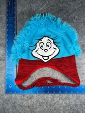 Thing 1 Dr. Seuss Beanie Toque Adult One Size Blue Red Acrylic Ear Flap Tassel