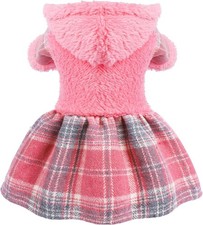 Winter Dog Dress, Cute Warm Fleece Hooded Sweater, for Small Dogs Girl, Pink