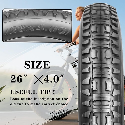SIMEIQI 20x4.0 26x4.0 Fat Bike Tires Mountain Bike Tires (Black 1 Tire 1 Tube... - Picture 5 of 7