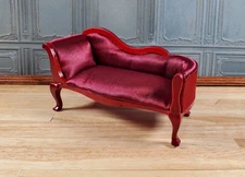 Dollhouse Small Victorian Chase Settee Burgundy 1:12 Scale Miniature Furniture