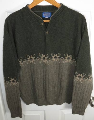 Pendleton, Vintage Pendleton Henley Knit Sweater Nordic Fair Isle Men's LG - Made in USA