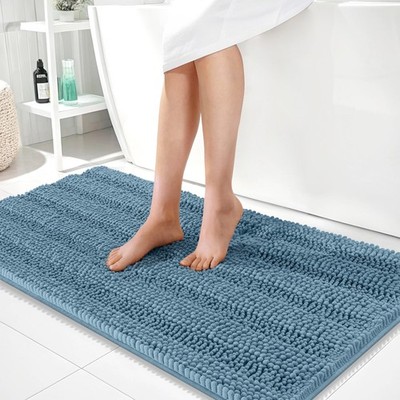 Thick Bathroom Runner Rugs 44x24, Extra Absorbent Chenille Striped Bath Rugs,...