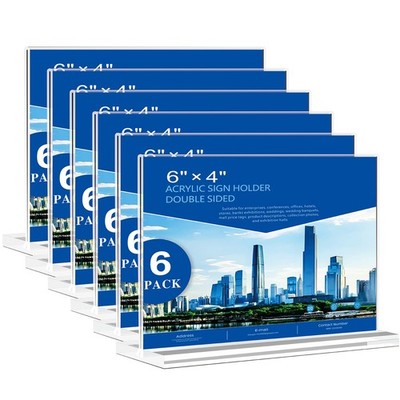 Acrylic Sign Holder 6x4 - 6 Pack Clear Double-Sided T-Stand Display for Tables