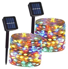 Total 200 LED 66FT Solar Powered Copper Wire String Lights 2 Pack Multicolor