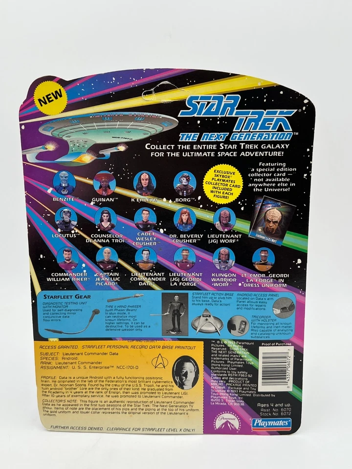 Экшн-фигурка 1993 Star Trek The Next Gen Lieutenant Commander Data новая - Изображение 2 из 4