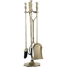 Dagan 4532 Fireplace Tool Set - Rail on Base  Antique Brass - 5 Piece