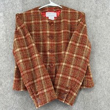 VTG Jaeger Jacket Womens 12 Orange Plaid Line...