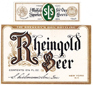 1900s S. LIEBMANN'S SONS INC BROOKLYN NEW YORK RHEINGOLD BEER PREPRO LABEL SET