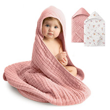 Baby Girl Bath Towels, 100 Muslin Cotton Hooded Baby Towels for Newborn, 2 Pack