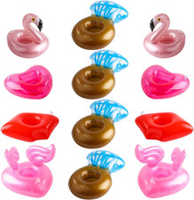 12Pack Inflatable Pool Drink Holder Floating Coasters Multi Shape Swimming Cup H