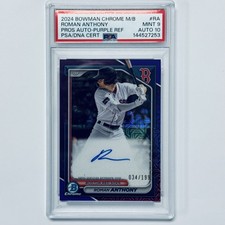 2024 Bowman Chrome Roman Anthony Auto Purple Refractor /199 PSA 9 Auto 10
