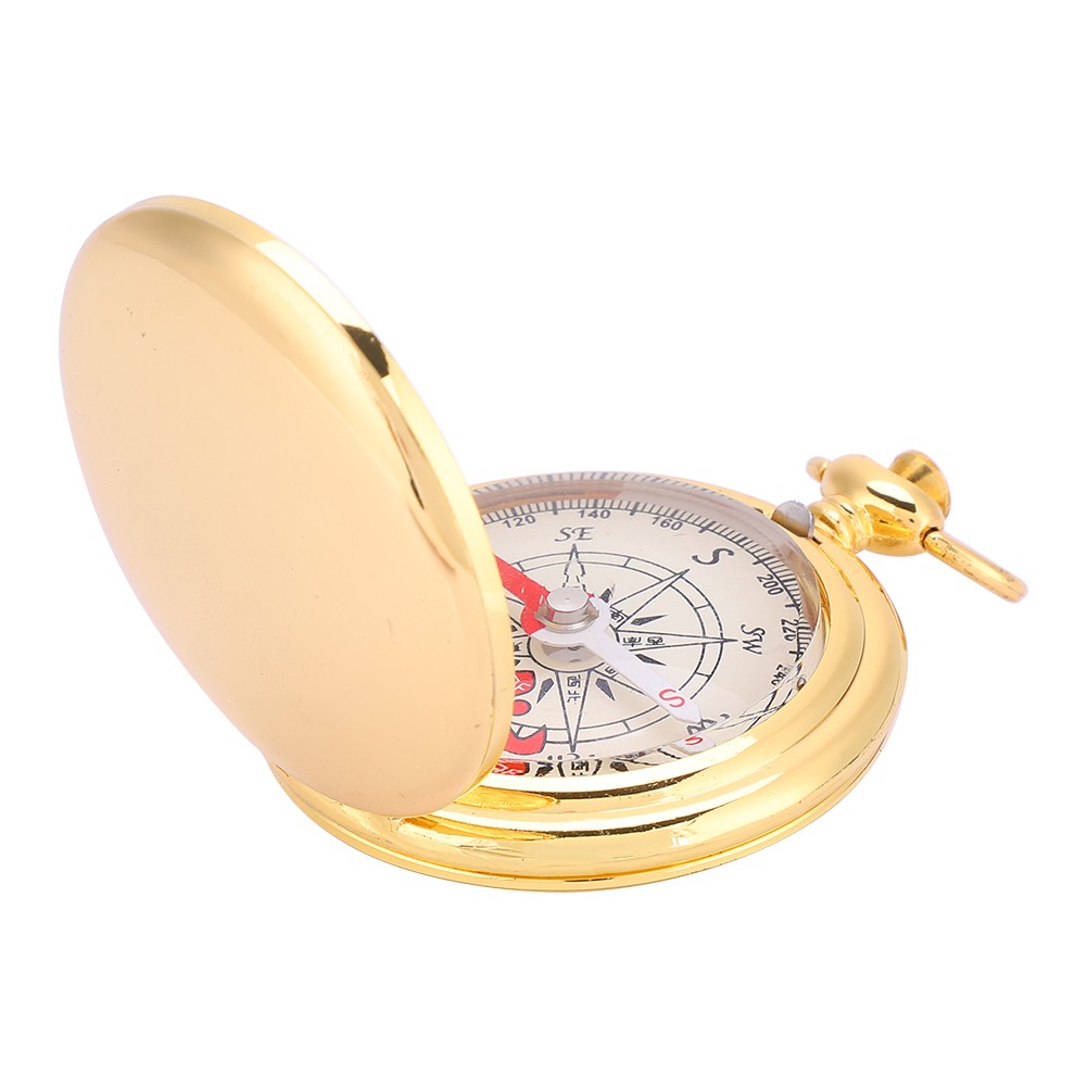 Portable Folding Brass Pocket Watch Style Compass Ring Keychain Outdoor Camping