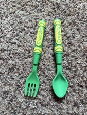 Vintage Crayola Munchkin 6" Baby Feeding Spoon Fork Crayon Shaped Utensils