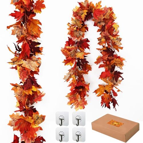 2 Pack Fall Garland Maple Leaf Garland, Fall Decor Thanksgiving Table Brown
