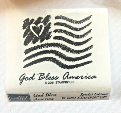 Stampin Up God Bless America Flag Heart 2001 Wood 9/11 Commemorative Stamp NEW
