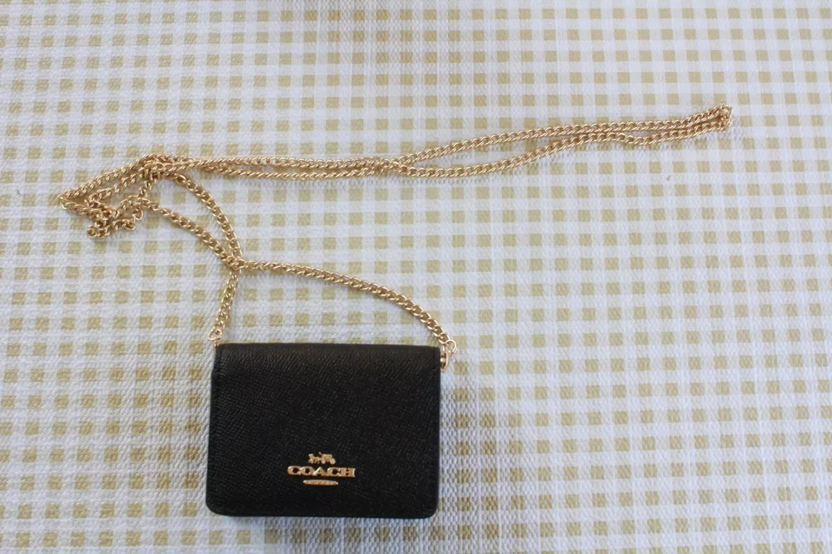 NWT Coach Mini Wallet On A Chain In Signature Leather C0059 IMBLK