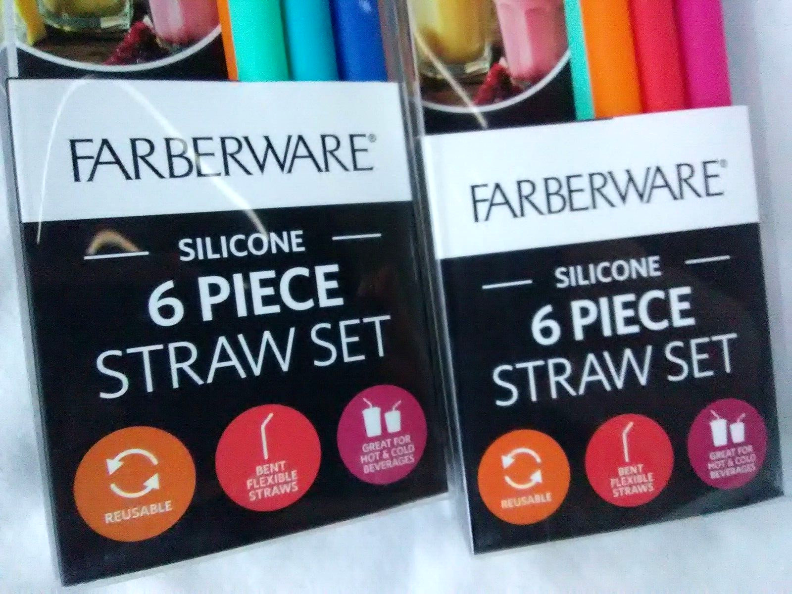2 Lot Farberware Silicone 6pc Straw Sets  Reusable  Flexible Eco Friendly NIp
