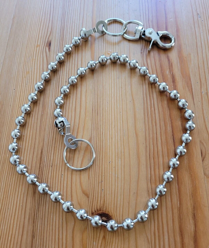 Correa duradera plateada de 24" de 9,5 mm con bola de metal cadena de billetera de motociclista camionero Foto 3 de 4