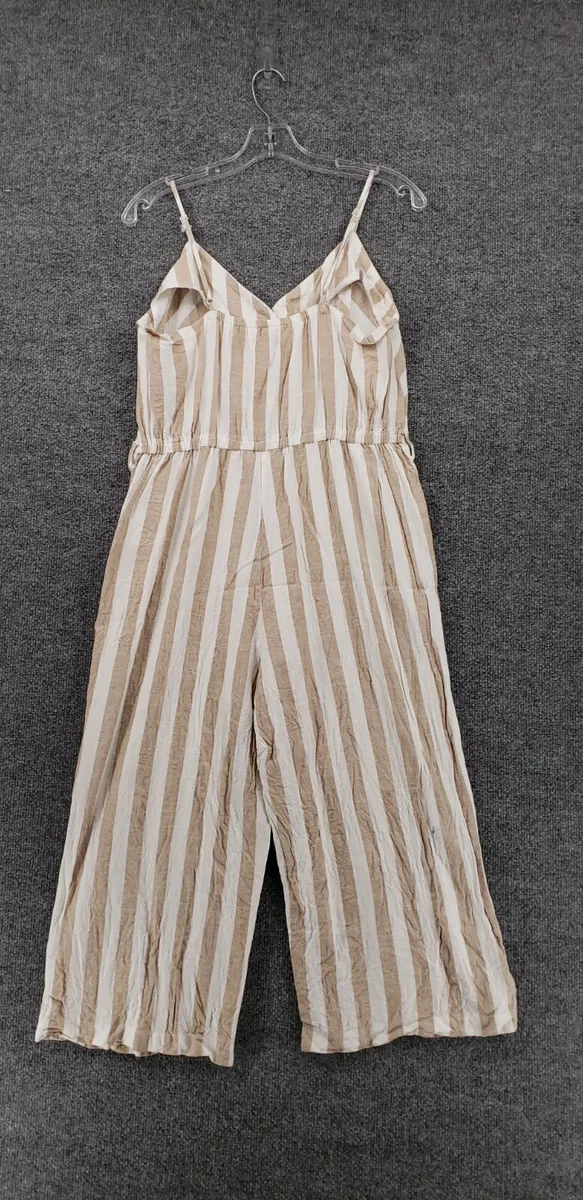 Kensie Jeans Jumpsuit Womens L Large Beige White One Piece Striped