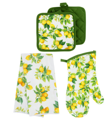 Home Collection Kitchen Linen Oven Mitt, Towels, Pot Holders ~ You Choose Lemons