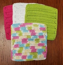 Lot of 4-New-Lava Lamp Handmade-Crocheted 100% Cotton Dish/WashCloths Pink Green
