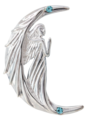 Naysa Neona 925 Sterling Silver Pendant Necklace Anne Stokes Angel Cresccnt Moon