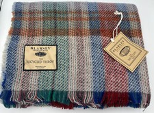 Blarney Woolen Mills Recycled Throw 100 Wool Blanket Ireland Plaid 47 X 59