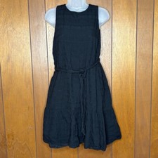 Ann Taylor Dress M Black Belted Textured Linen Blend Minimalist Capsule Belted