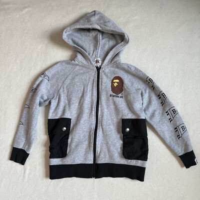 Bathing Ape Bape Kinder Hoodie 140 cm 7-8 Kapuze Zip Top Grau Schwarz Selten Japanisch