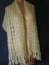 Vintage 60s Scarf Ivory Metallic GOLD Weave Wool VGC Fringe 20x70"