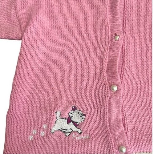 Vintage RARE Disney Classics Pink & White Aristocats "Marie" Cardigan Sz L (4T) - Picture 4 of 9