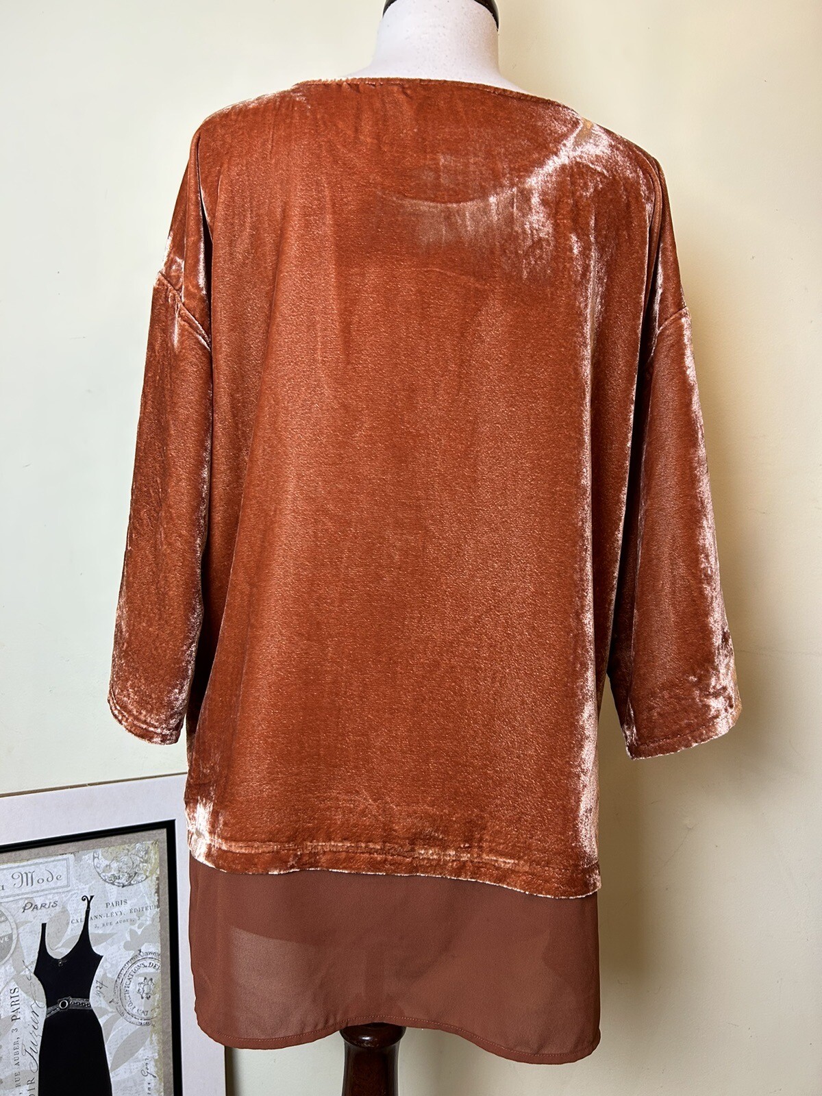 Soft Surroundings Top Tunic Size XL Sandalwood Velvet 3/4 Sleeves High