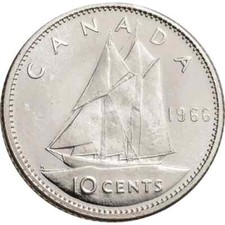 1966 Canada Ten 10 Cents Brilliant Uncirculated 0.800 Silver Dime Coin