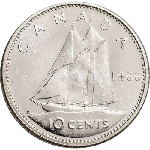 1966 Canada Ten 10 Cents Brilliant Uncirculated 0.800 Silver Dime Coin