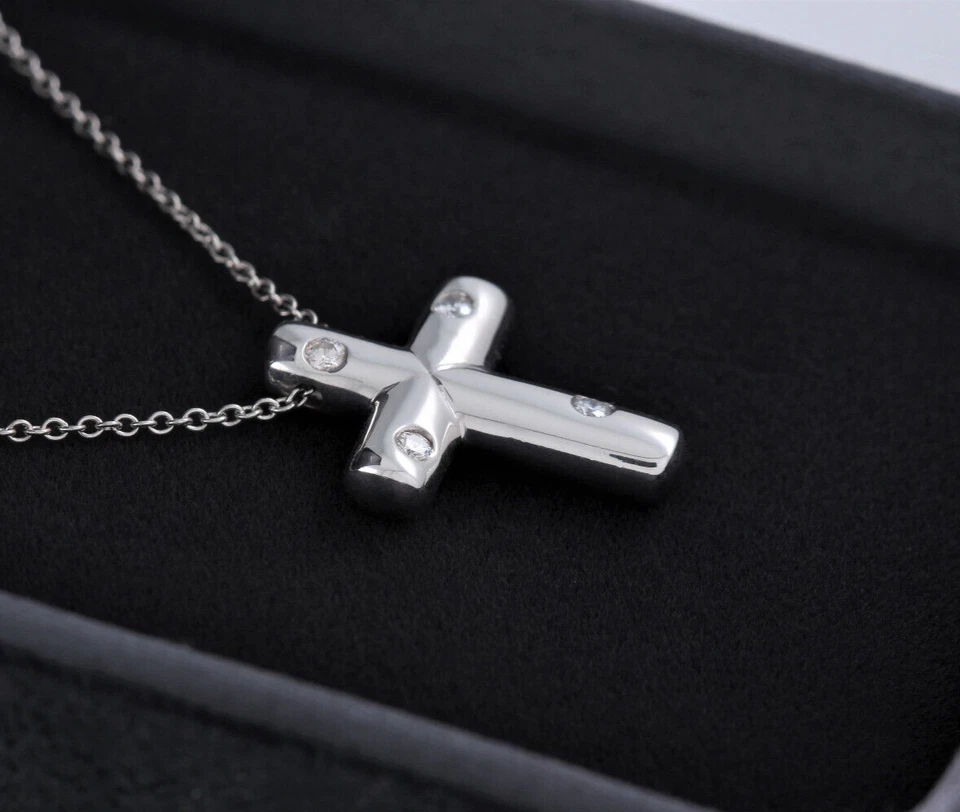 Tiffany & Co Diamond Platinum Etoile Cross Pendant 16.75" Necklace in Box Pouch - Image 3 of 4