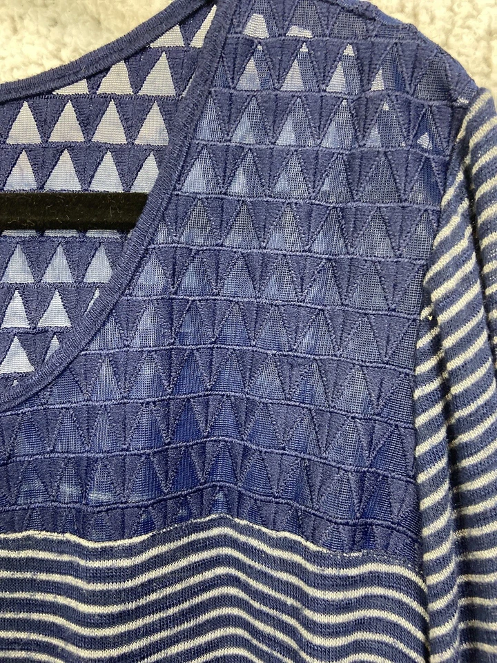 Blusa manga larga Lane Bryant blanco y azul a rayas encaje acento talla 26/28 Foto 2 de 4