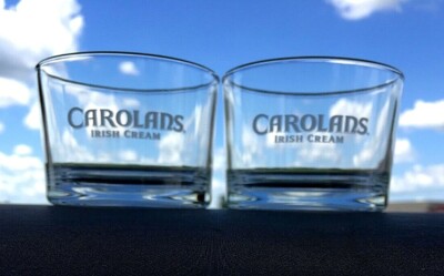 Carolans Irish Cream, Round Cylinder Shaped Rocks Cocktail Glasses, Set of 2