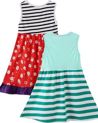 2 Pack Toddler Girl Short Sleeve Tank Dresses Kids Summer Casual Dress Size  2T