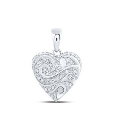 10K White Gold Womens Round Diamond Heart Pendant 1/6 Cttw